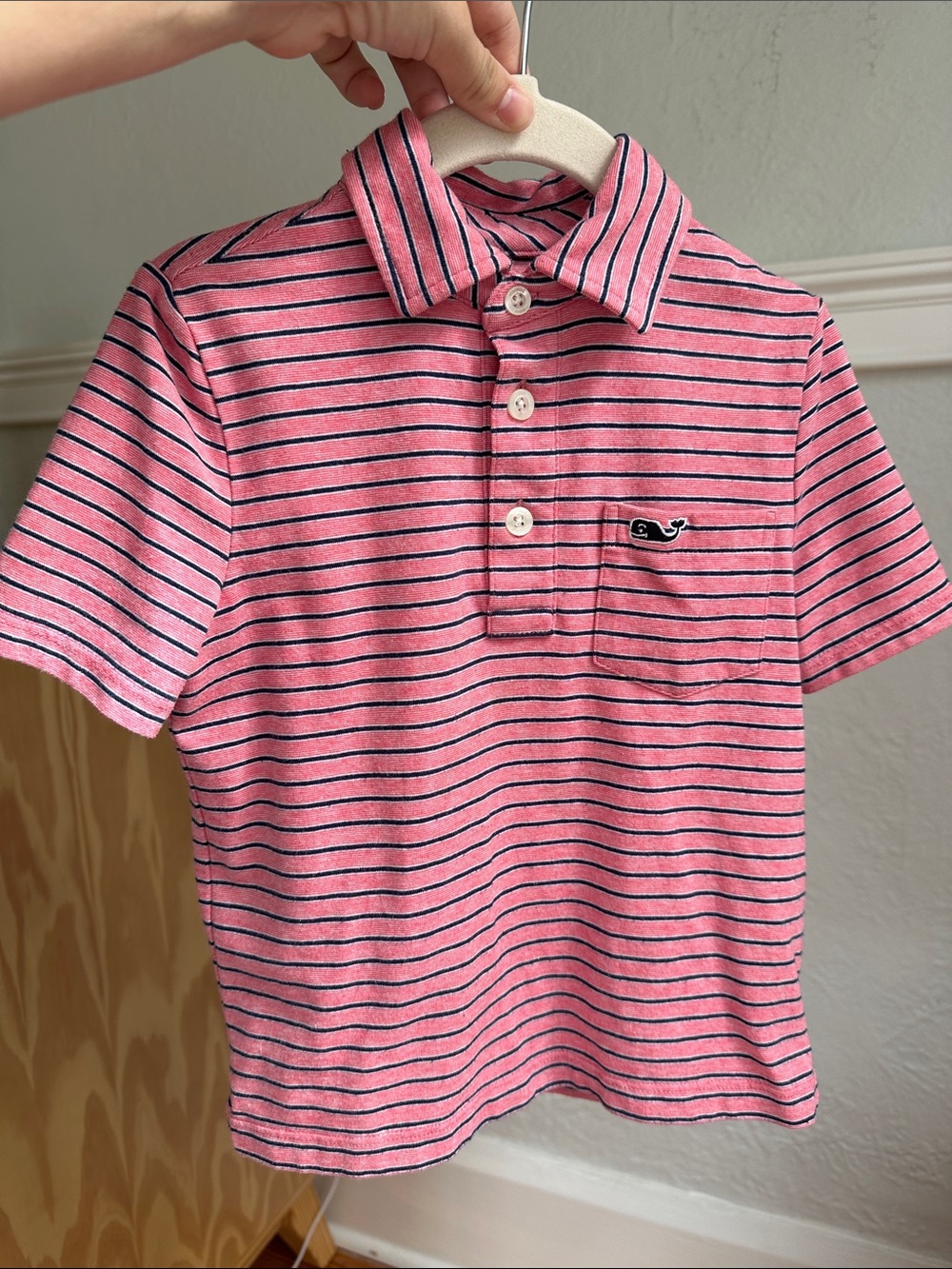 Vineyard Vines Pink and Navy Striped Polo for Kids